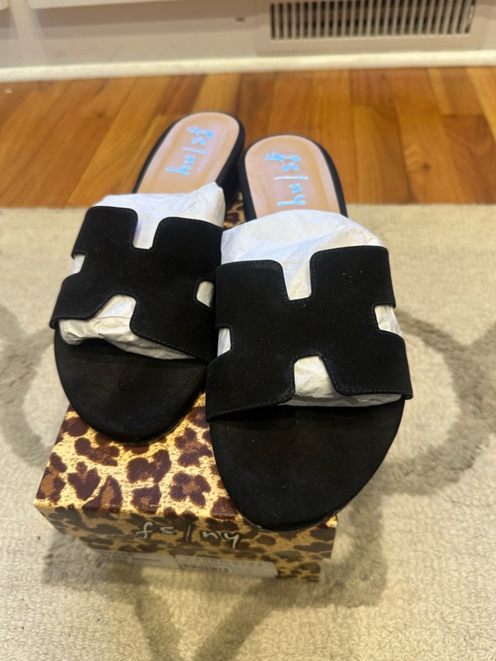 Black Suede Slide Sandals -